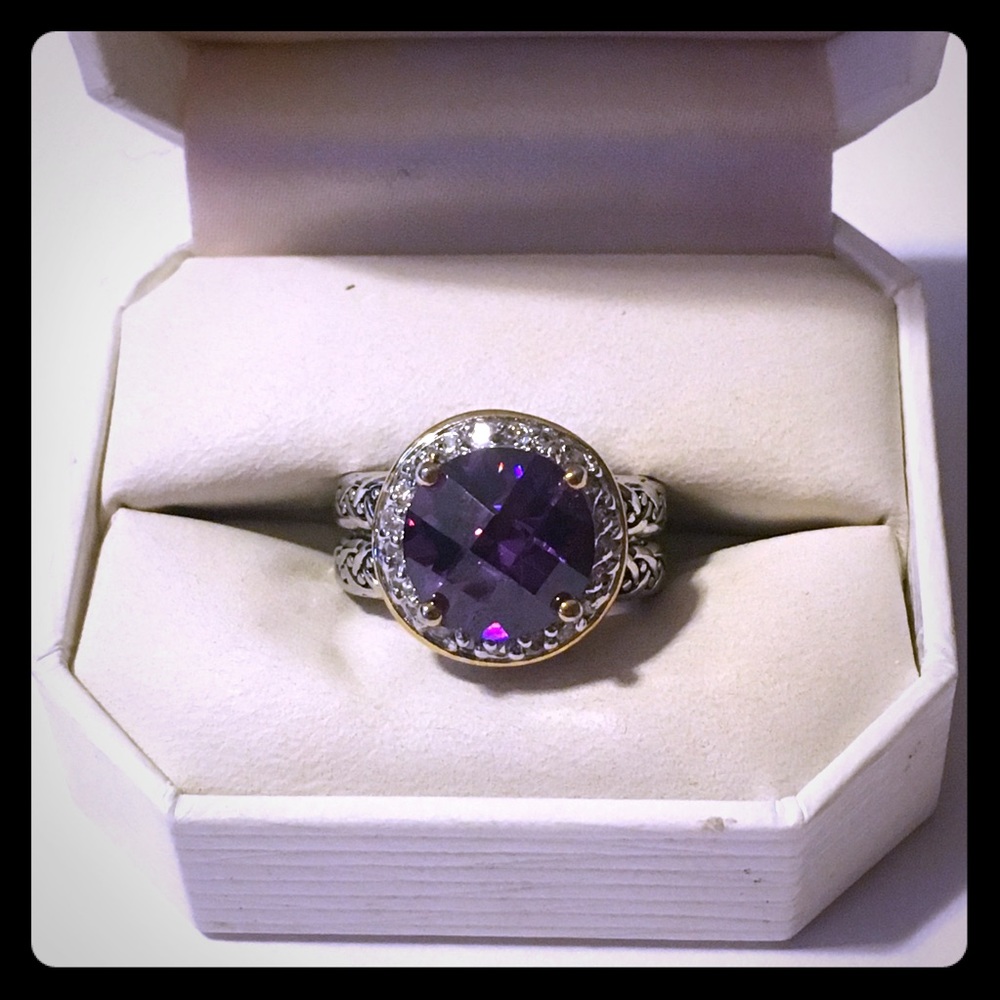 Purple Stone Halo Set with Double Fused Band Ring